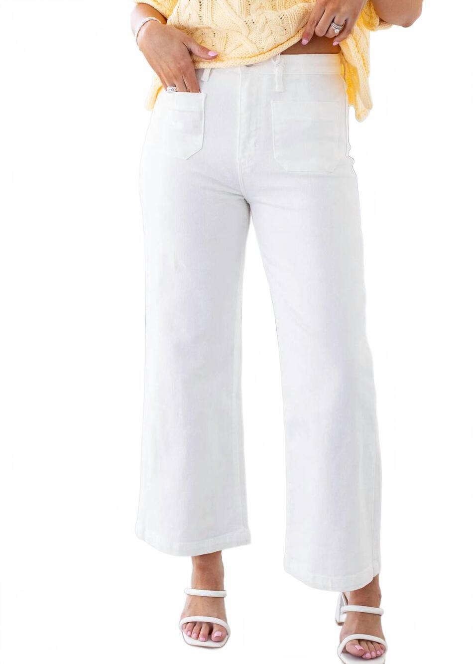 NEW JUST BLACK DENIM patch pocket wide leg jeans in white